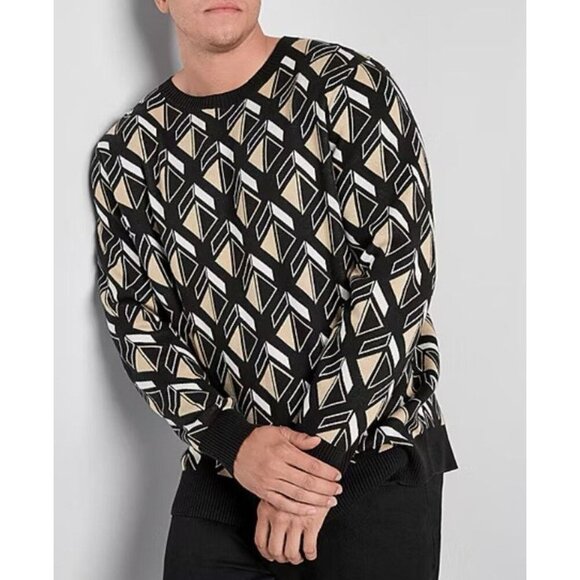 Shaquille O’Neal XLG Geo Pattern Big And Tall Crew Neck Long Sleeve Pullover New - Picture 1 of 5